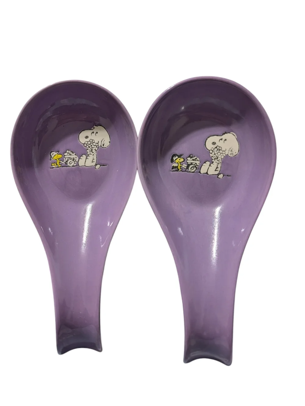 NEW Peanuts Ceramic Spoon Rests Lavender Pair